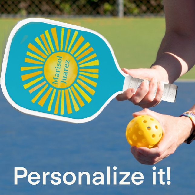 Yellow Sun Caribbean Blue Personalized Pickleball Paddle (For someone special!)