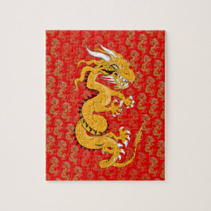 Yellow Sun Dragon on Red Jigsaw Puzzle