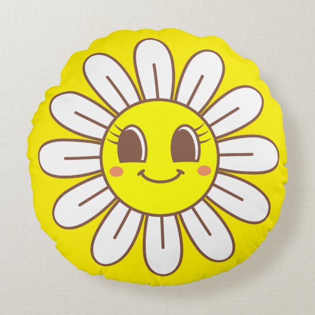 Yellow Sun Round Pillow (Front)
