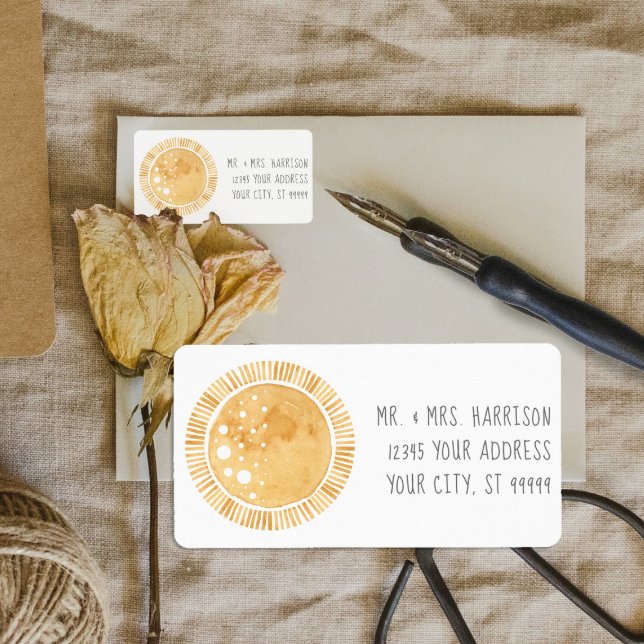 Yellow Sun Sunshine Modern Boho Mustard Address Label (Creator Uploaded)