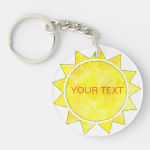 Yellow Sun Watercolor Custom Text Keychain