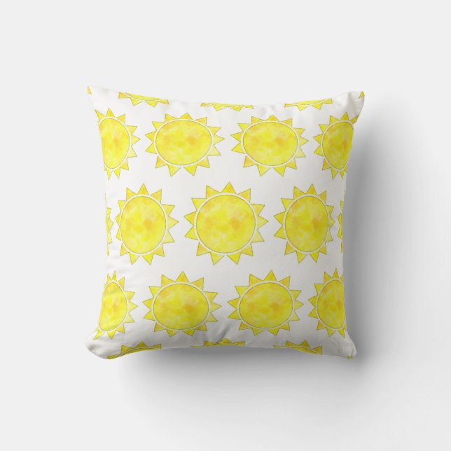 Yellow Sun Watercolor Pattern Throw Pillow (Front)