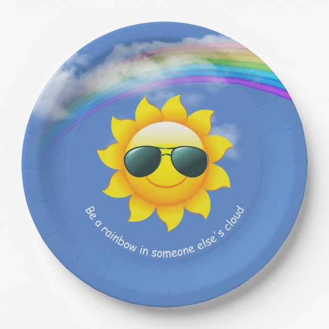 yellow sun with sunglasses and rainbow paper plate (Front)
