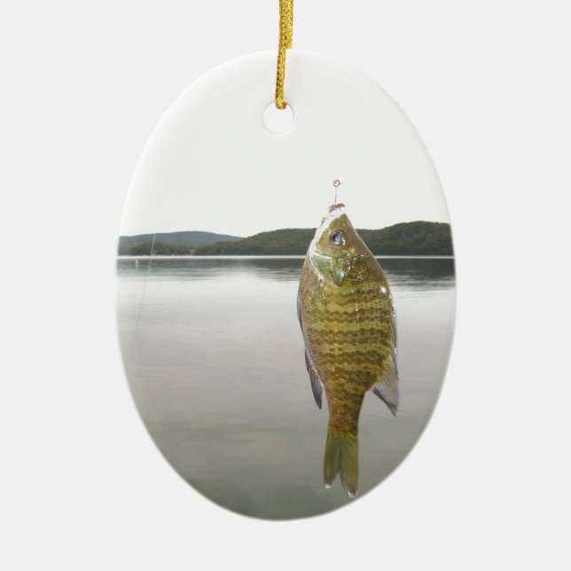 Yellow sunfish at Lake Arrowhead Ceramic Ornament (Front)
