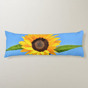 Yellow Sunflower Against Sun on Blue Sky - Summer  Body Pillow