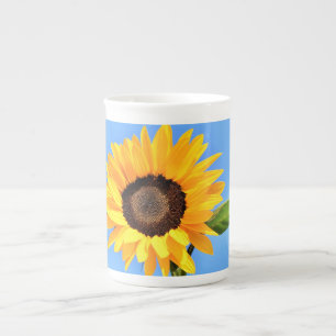 Yellow Sunflower Against Sun on Blue Sky - Summer Bone China Mug