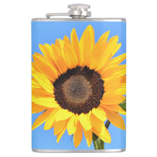 Yellow Sunflower Against Sun on Blue Sky - Summer Hip Flask
