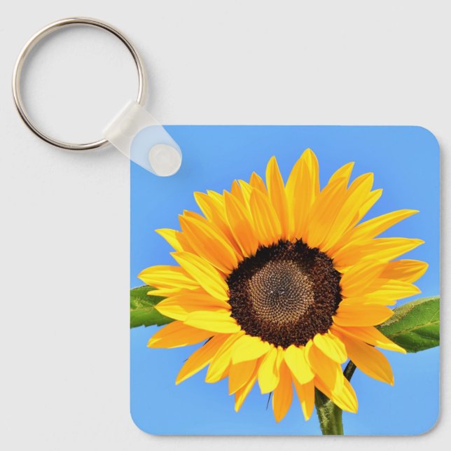Yellow Sunflower Against Sun on Blue Sky - Summer  Keychain (Front)