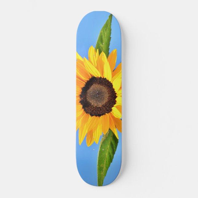 Yellow Sunflower Against Sun on Blue Sky - Summer  Skateboard (Front)