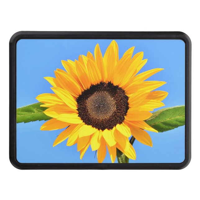Yellow Sunflower Against Sun on Blue Sky - Summer  Trailer Hitch Cover (Front)