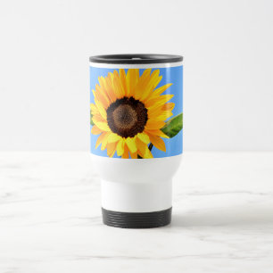 Yellow Sunflower Against Sun on Blue Sky - Summer  Travel Mug