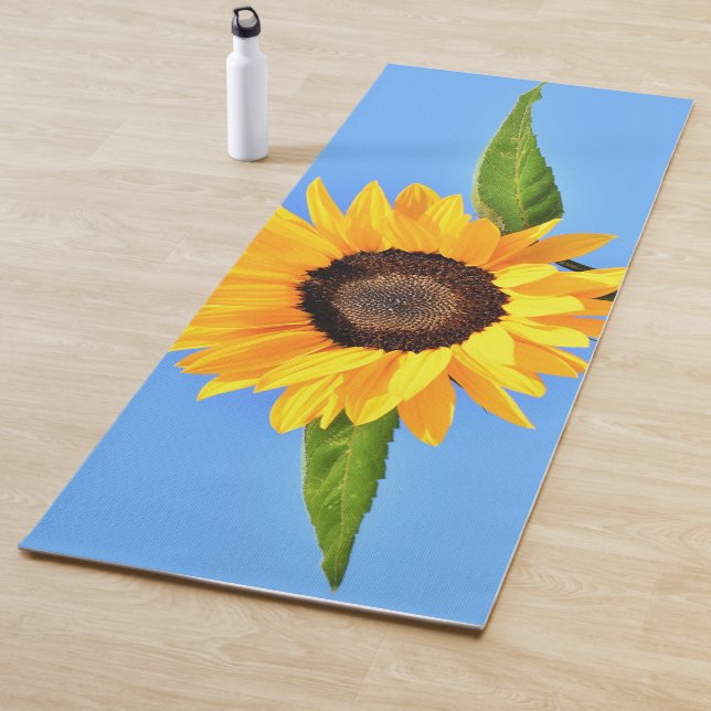 Yellow Sunflower Against Sun on Blue Sky Yoga Mat (In Situ)