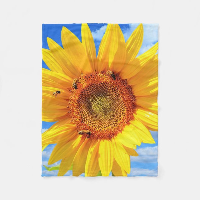 Yellow Sunflower and Bees Baby Fleece Blanket (Front)