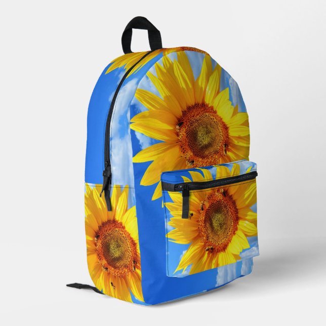Yellow Sunflower and Bees Backpack Blue Sky (Back Corner Left)