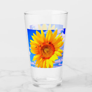 Yellow Sunflower and Bees Glass