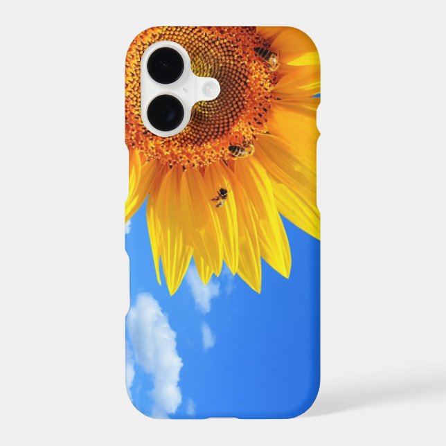 Yellow Sunflower and Bees On Blue Sky iPhone Case (Back)