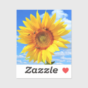 Yellow Sunflower and Bees on Blue Sky Sticker
