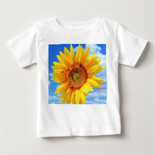Yellow Sunflower and Bees on Blue Sky - Summer Day Baby T-Shirt