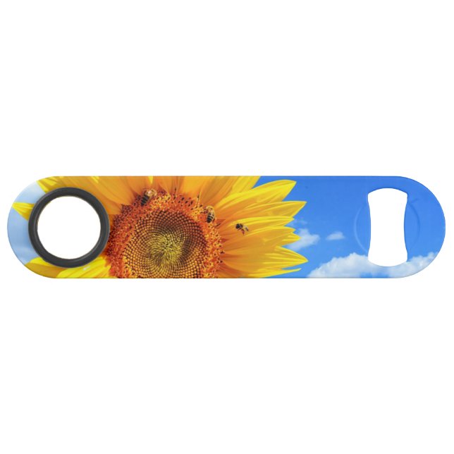 Yellow Sunflower and Bees on Blue Sky - Summer Day Bar Key (Front (Horizontal))