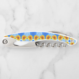 Yellow Sunflower and Bees on Blue Sky - Summer Day Corkscrew