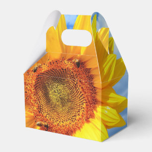 Yellow Sunflower and Bees on Blue Sky - Summer Day Favor Box