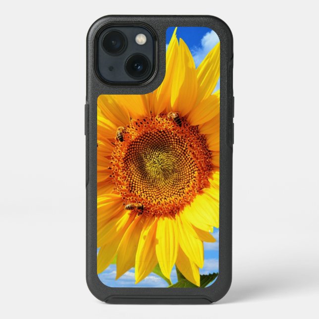 Yellow Sunflower and Bees on Blue Sky - Summer Day Otterbox iPhone Case (Back)