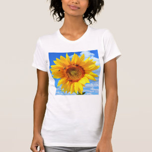 Yellow Sunflower and Bees on Blue Sky - Summer Day T-Shirt