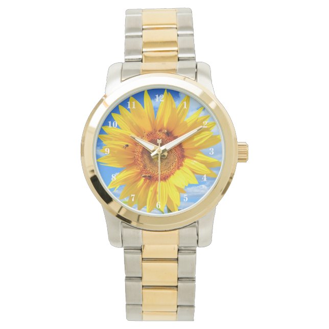 Yellow Sunflower and Bees on Blue Sky - Summer Day Watch (Front)