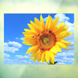 Yellow Sunflower and Bees on Blue Sky - Summer Day Window Cling