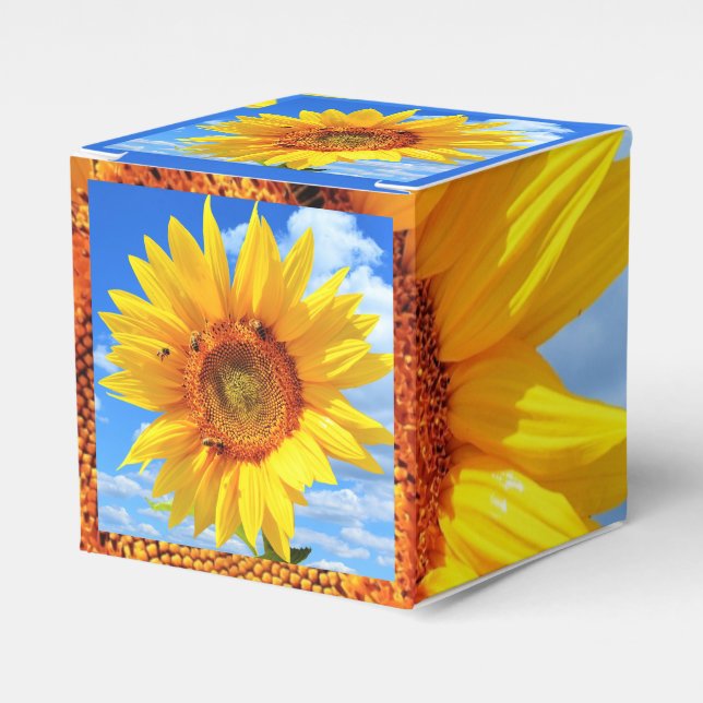 Yellow Sunflower and Bees on Blue Sky - Summer  Favor Box (Front Side)