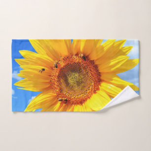 Yellow Sunflower and Bees on Blue Sky - Summer Joy Bath Towel Set