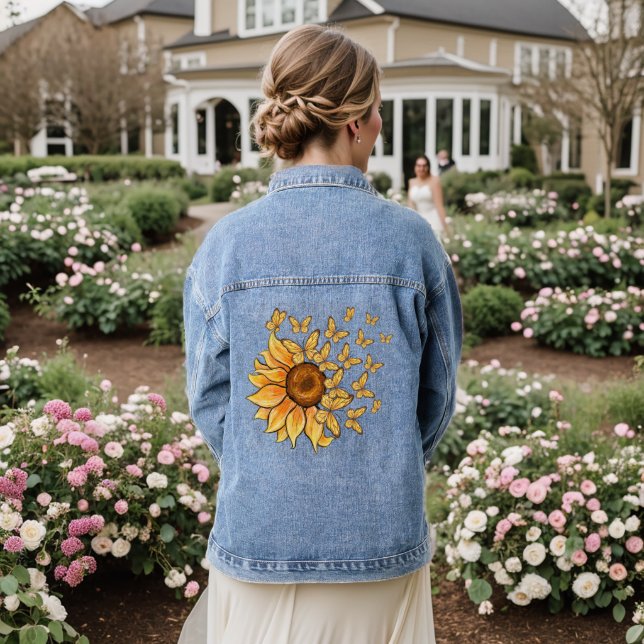 Yellow Sunflower and Butterfly  Denim Jacket (Wedding Back)