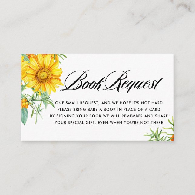 Yellow Sunflower and Sea Buckthorn Book Request Enclosure Card (Front)