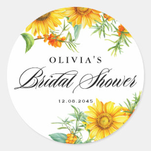 Yellow Sunflower and Seabuckthorn Bridal Shower Classic Round Sticker