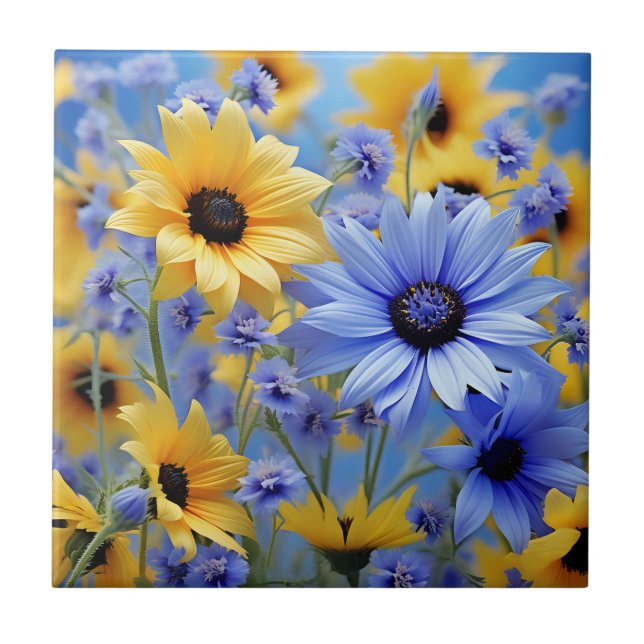 Yellow Sunflower And Wildflowers Tile (Front)