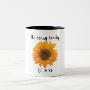 Yellow Sunflower Art With Family Name Mug