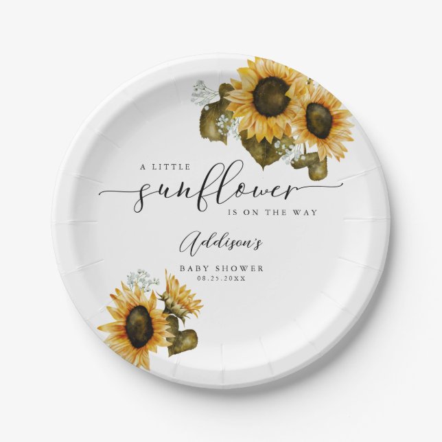 Yellow Sunflower Baby Shower Paper Plate (Front)
