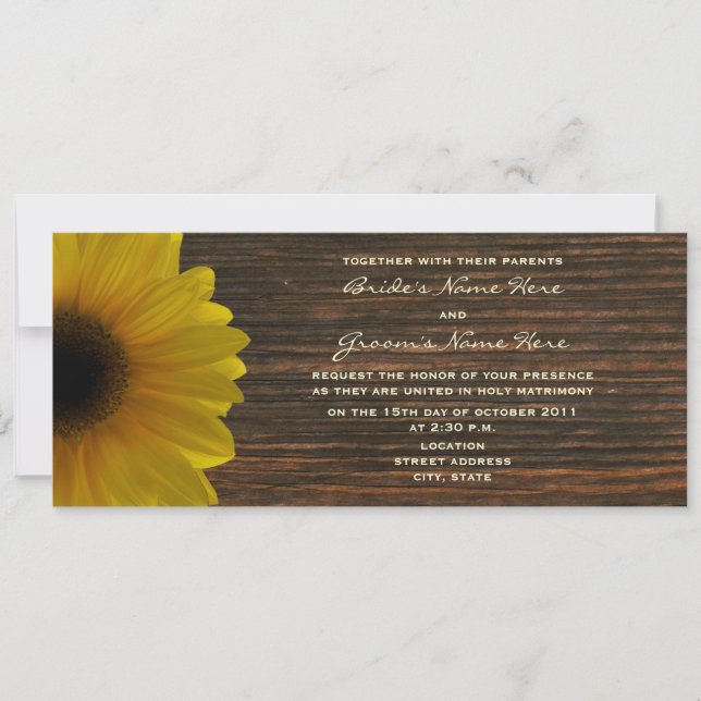 Yellow Sunflower & Barnwood Fall Wedding Invite (Front)