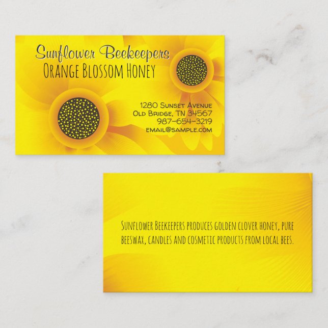 Yellow Sunflower Beekeeper Honey Business Card (Front/Back)