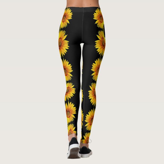 Yellow Sunflower Black Leggings (Back)