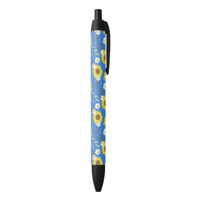 Yellow Sunflower Blue Background Flower Floral Black Ink Pen (Bottom (Vertical))