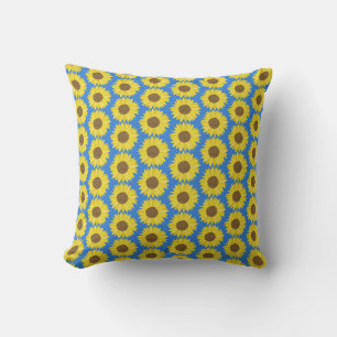 Yellow Sunflower Blue Background Flower Floral Throw Pillow