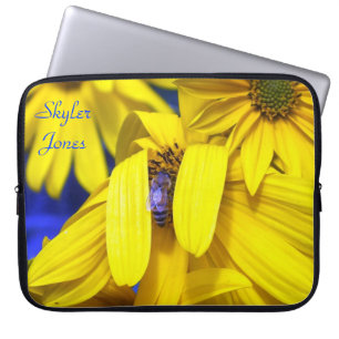 Yellow Sunflower, Blue Bee Laptop Sleeve