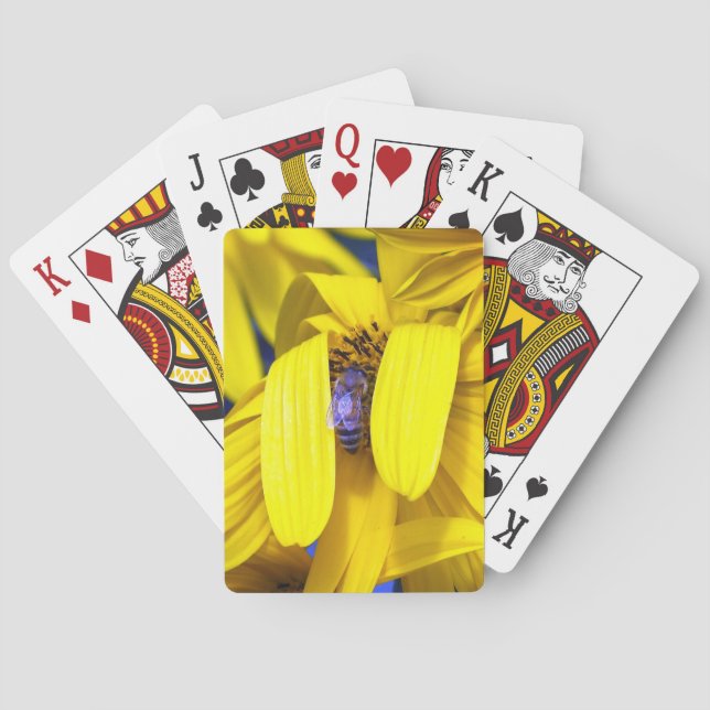 Yellow Sunflower, Blue Bee Playing Cards (Back)