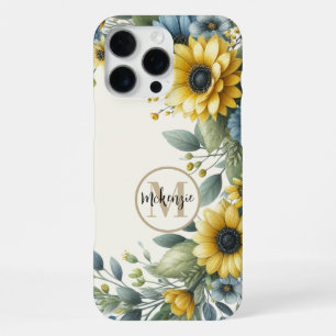 Yellow Sunflower Boho Bohemian Monogram iPhone 16 Pro Max Case