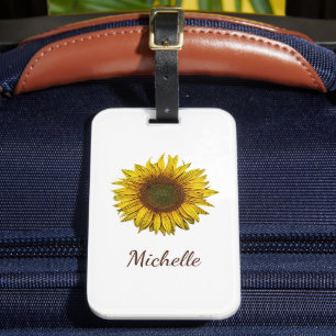 Yellow Sunflower Boho Botanical Personalized  Luggage Tag