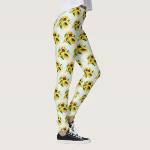 Yellow Sunflower Bouquet in Watercolor Leggings