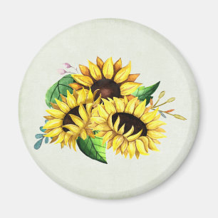 Yellow Sunflower Bouquet in Watercolor Magnet