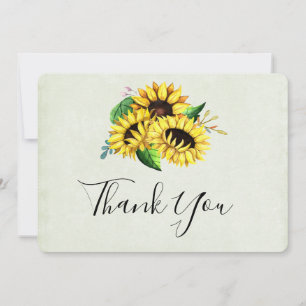 Yellow Sunflower Bouquet in Watercolor Thank You Card