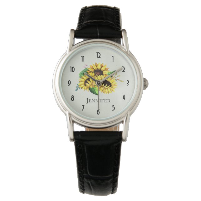 Yellow Sunflower Bouquet in Watercolor Watch (Front)